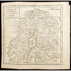 Gravure de 1750 - Carte de la Suède et de la Norvège - 1