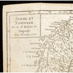 Gravure de 1750 - Carte de la Suède et de la Norvège - 2