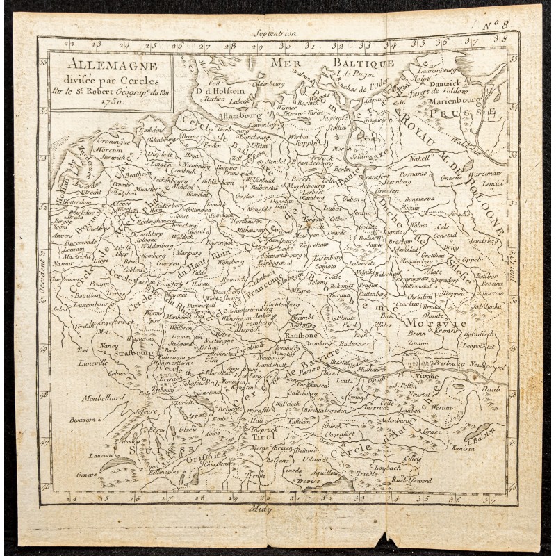 Gravure de 1750 - Carte de l'Allemagne - 1