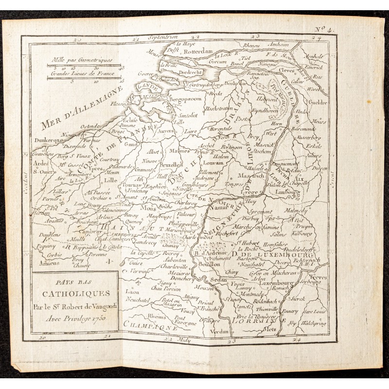 Gravure de 1750 - Carte des Pays-bas Belgiques - 1