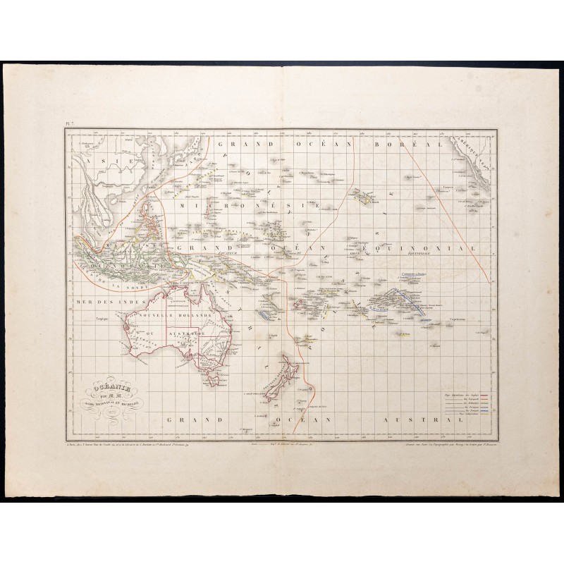 Gravure de 1870 - Carte de l'Océanie - 1