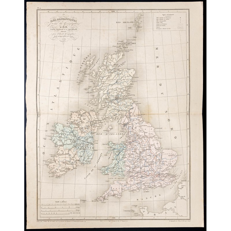 Gravure de 1878 - Carte des îles britanniques - 1