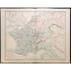 Gravure de 1875 - Carte de l'Europe occidentale - 1