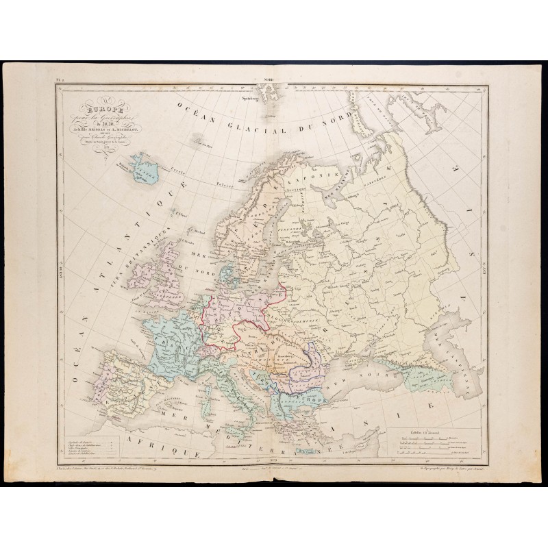 Gravure de 1879 - Carte de l'Europe - 1