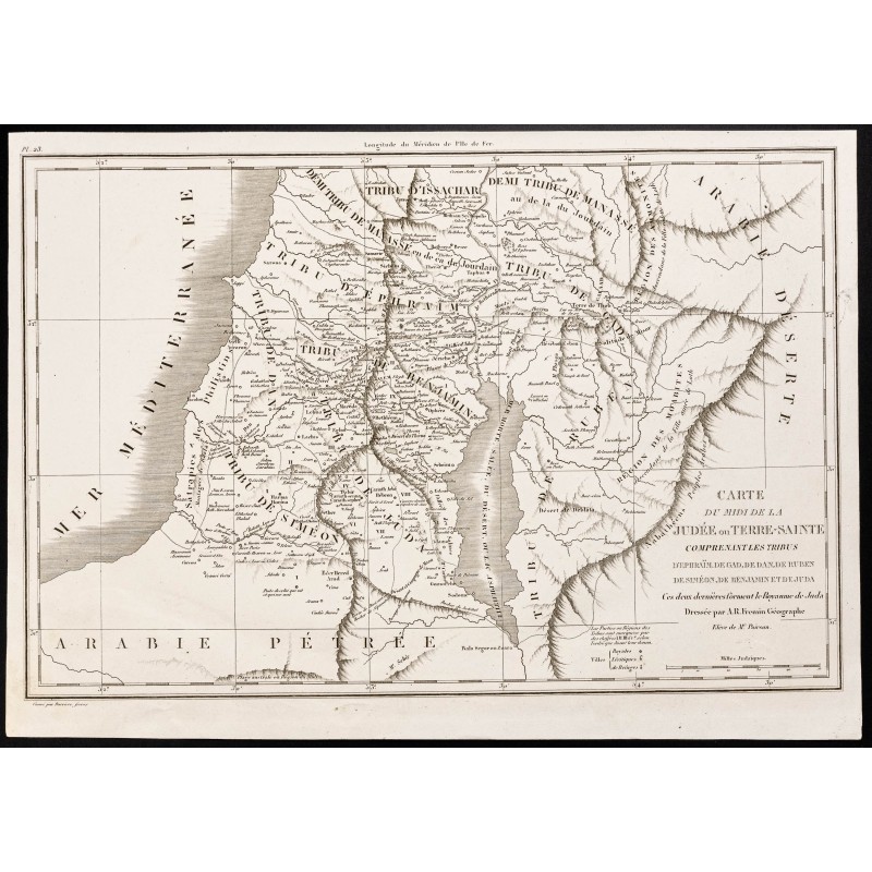 Gravure de 1844 - Carte de la Terre Sainte - 1