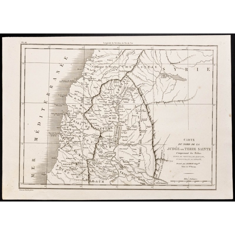 Gravure de 1844 - Carte du nord de la Judée - 1