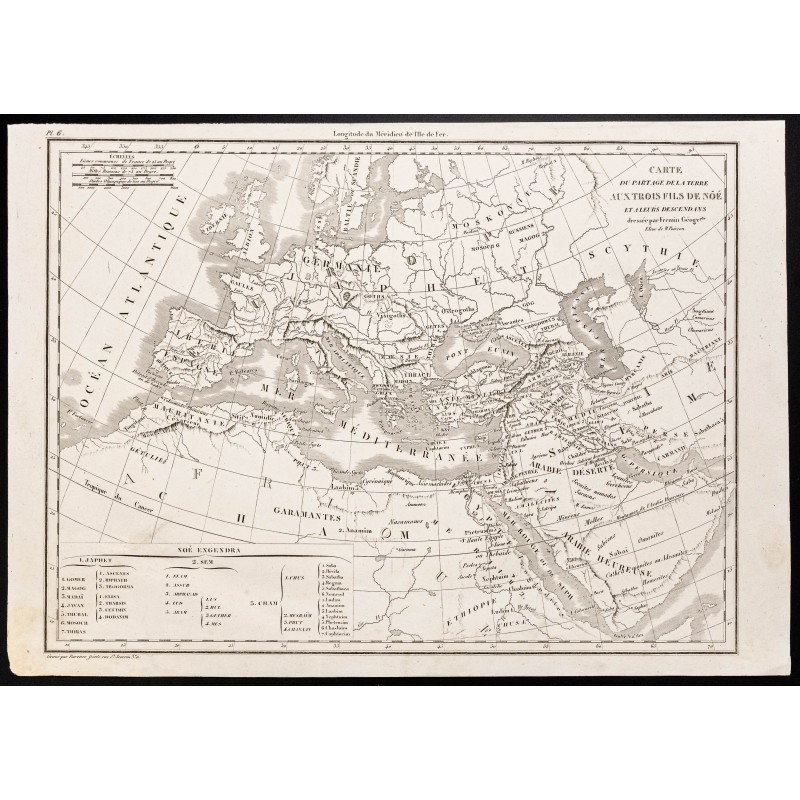 Gravure de 1844 - Partage de la terre aux trois fils de Noé - 1