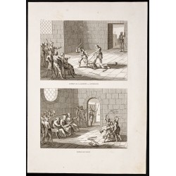 Gravure de 1844 - La Question et le fouet - Torture - 1
