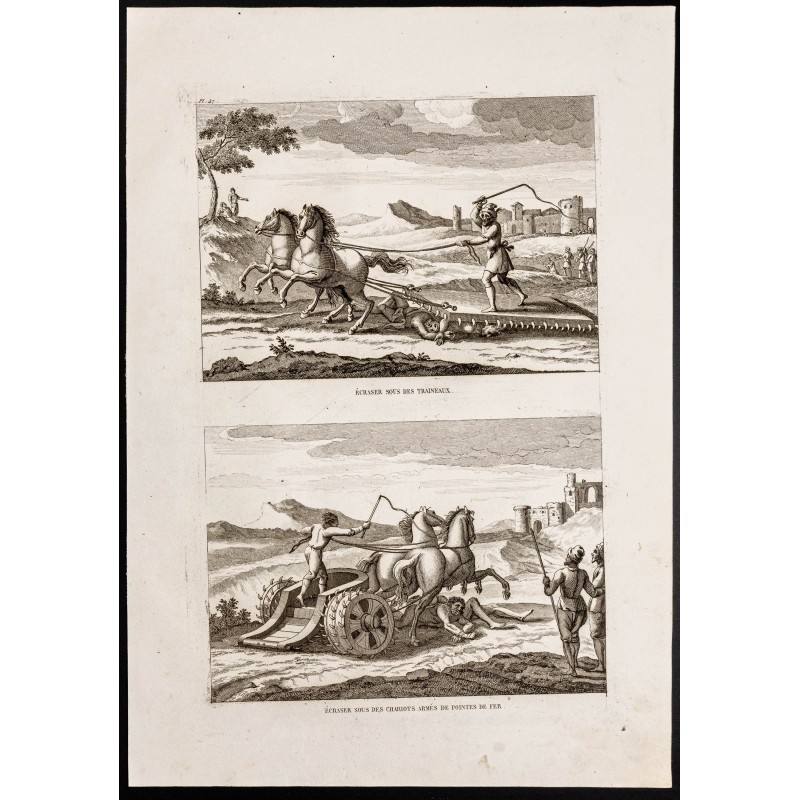 Gravure de 1844 - Supplices des Traîneaux et chariots - 1