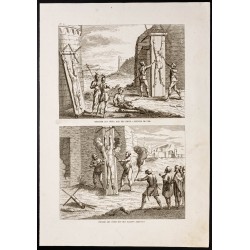 Gravure de 1844 - Supplices anciens et tortures - 1