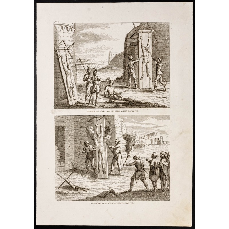 Gravure de 1844 - Supplices anciens et tortures - 1