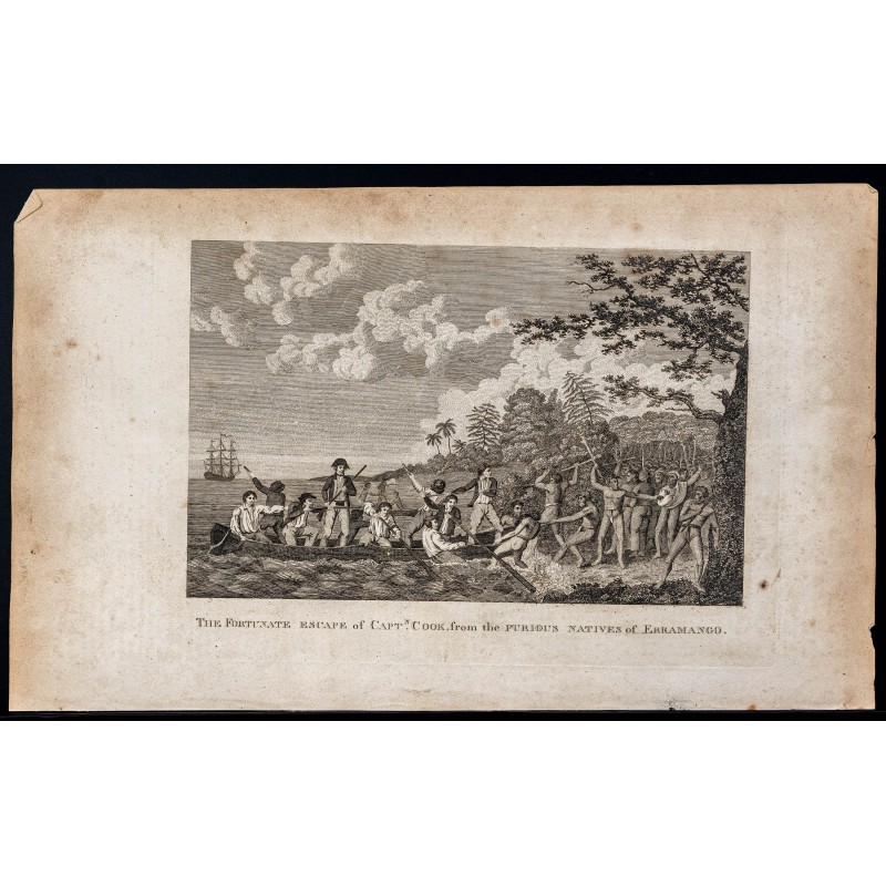 Gravure de 1800 - Erromango et le capitaine Cook - 1