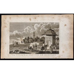 Gravure de 1800 - Vue de l'Île de Chios - 1