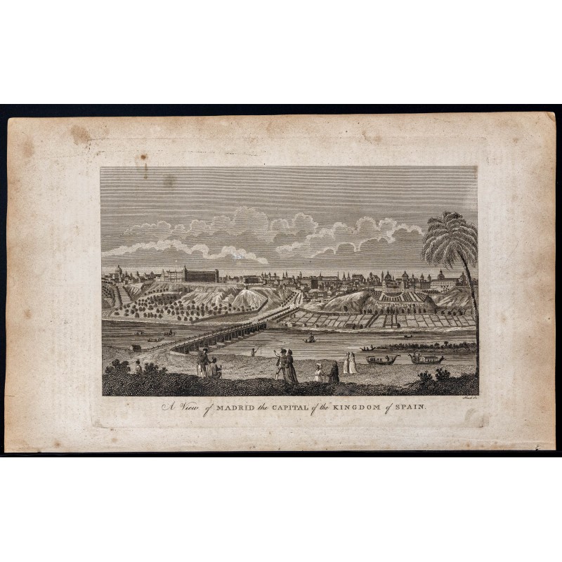 Gravure de 1800 - Vue de Madrid en Espagne - 1