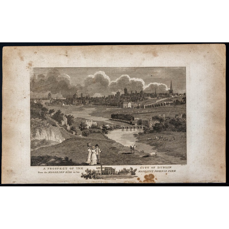 Gravure de 1800 - Vue de Dublin en Irlande - 1