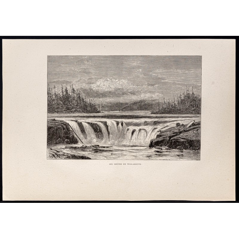 Gravure de 1880 - Willamette Falls en Oregon - 1