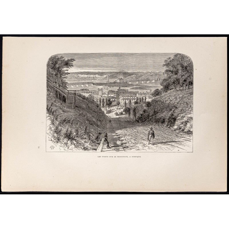 Gravure de 1880 - Dubuque dans l'Iowa - 1