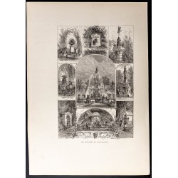 Gravure de 1880 - Fontaines de Philadelphie - 1