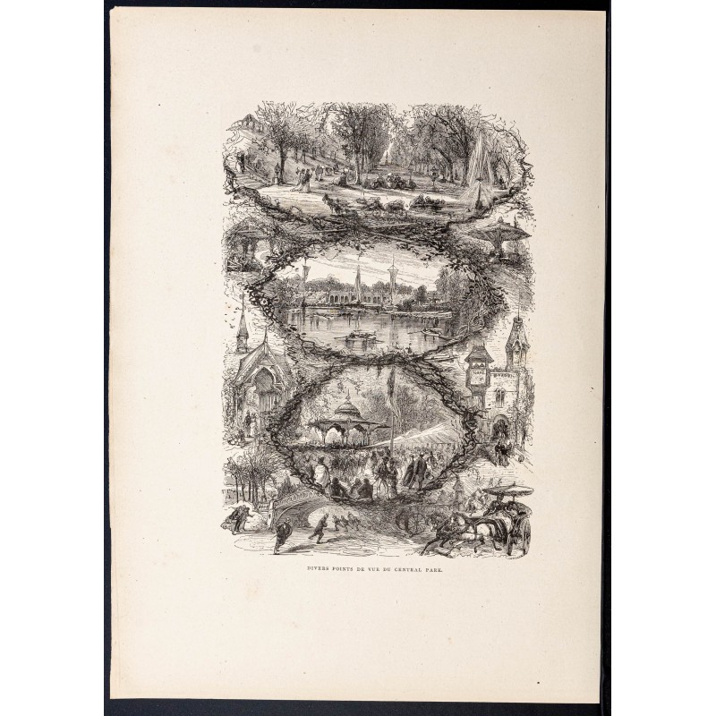 Gravure de 1880 - Central Park à New York - 1