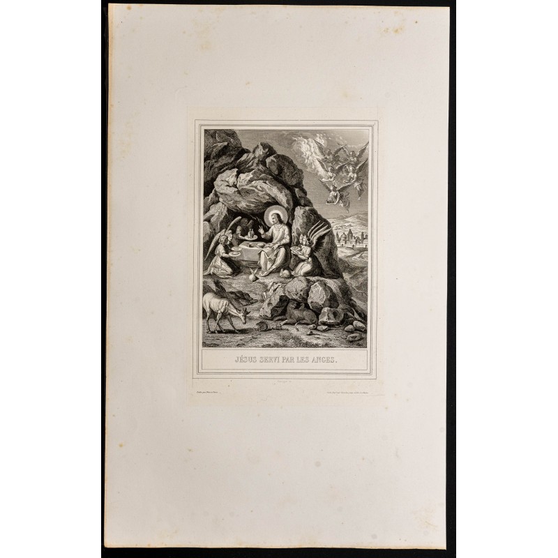 Gravure de 1853 - Jésus servi par les anges - 1