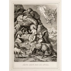 Gravure de 1853 - Jésus servi par les anges - 2