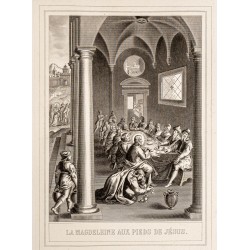 Gravure de 1853 - Lavement des pieds par Marie-Madeleine - 2