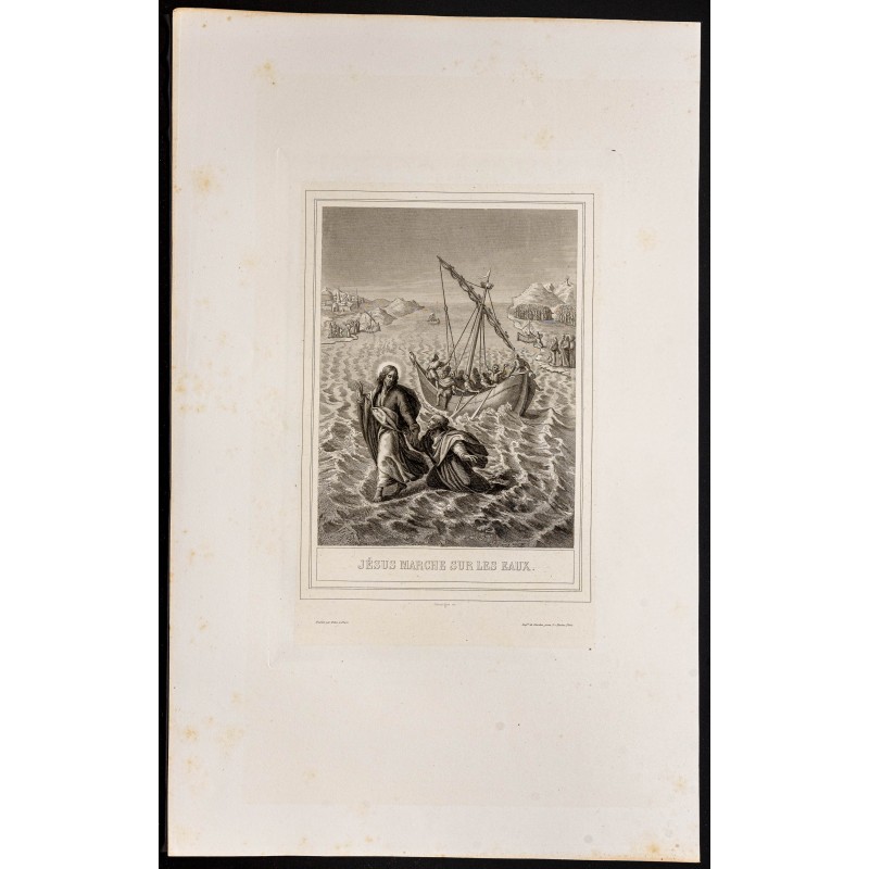 Gravure de 1853 - La Marche sur les eaux - 1