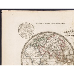 Gravure de 1843 - Mappemonde en deux hémisphères - 2