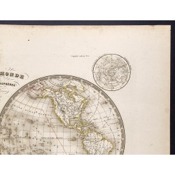 Gravure de 1843 - Mappemonde en deux hémisphères - 3