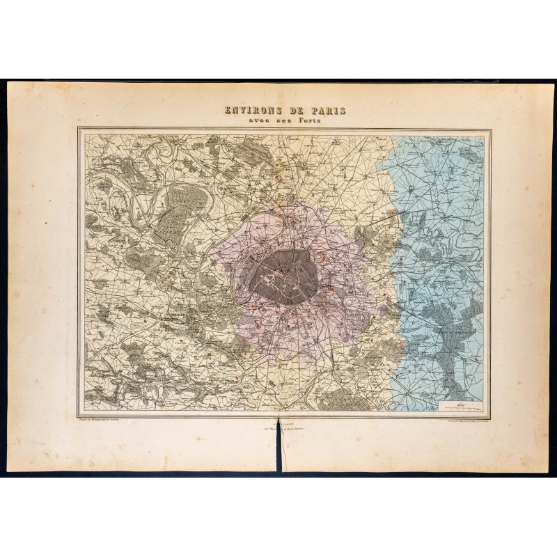 Gravure de 1889 - Paris et ses forts militaires - 1