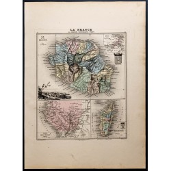 Gravure de 1889 - La Réunion, Madagascar et Gabon - 1