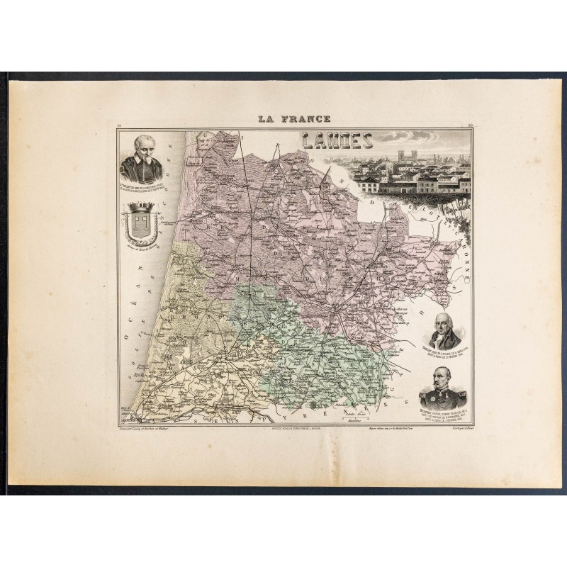 Gravure de 1889 - Département des Landes - 1