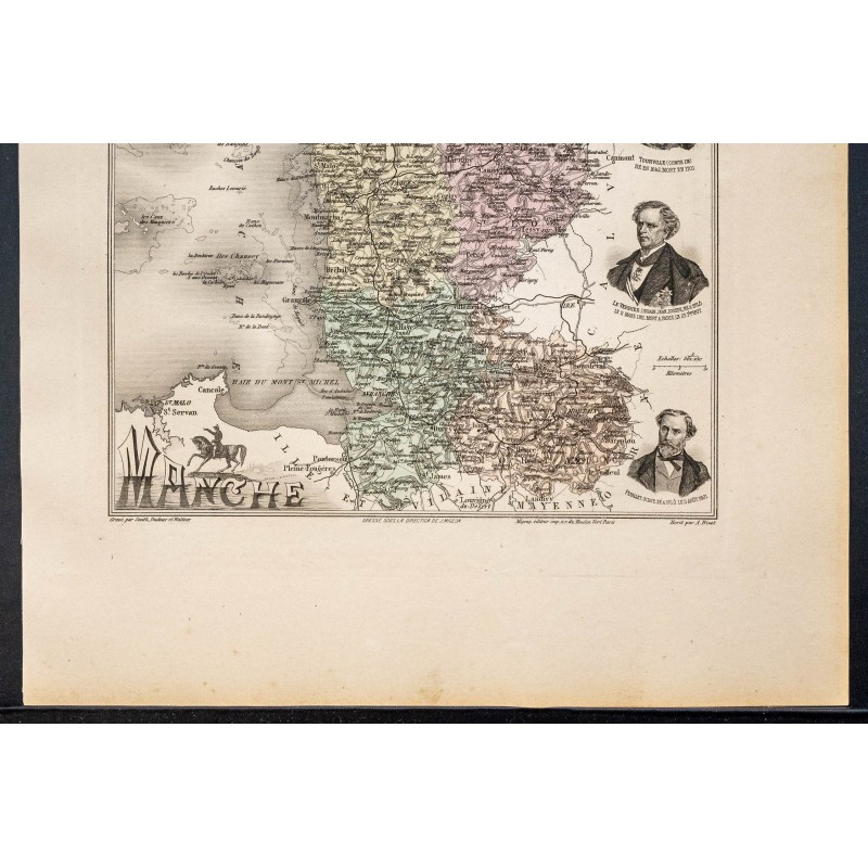 Carte Ancienne Originale De La Manche - 1880 - Gravure Départementale