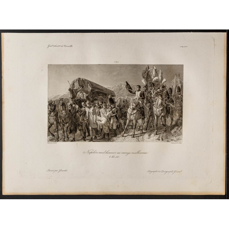 Gravure de 1841 - Napoléon rend honneur au courage malheureux - 1