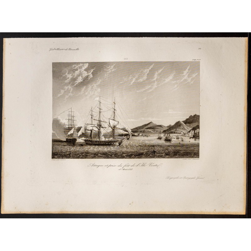 Gravure de 1841 - Attaque et prise du fort de l'île verte - 1