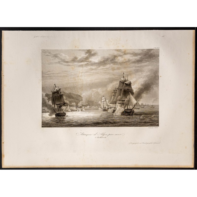 Gravure de 1841 - Attaque d'Alger par Mer - 1