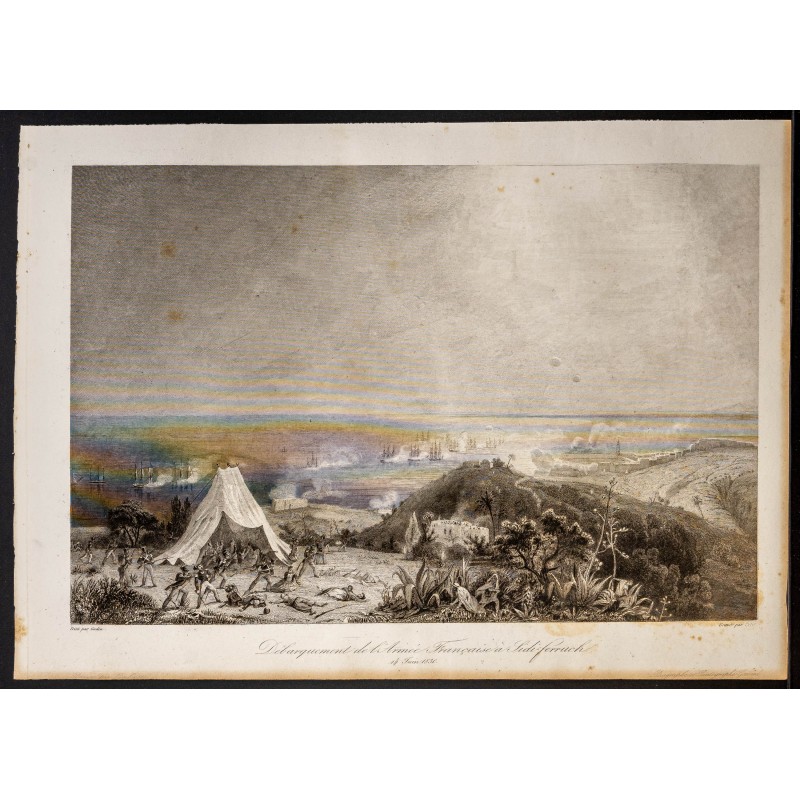 Gravure de 1841 - Débarquement de Sidi-Ferruch - 1