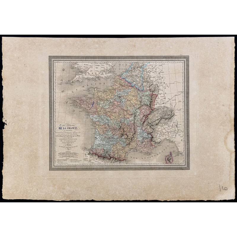 Gravure de 1827 - Carte comparative de la France - 1