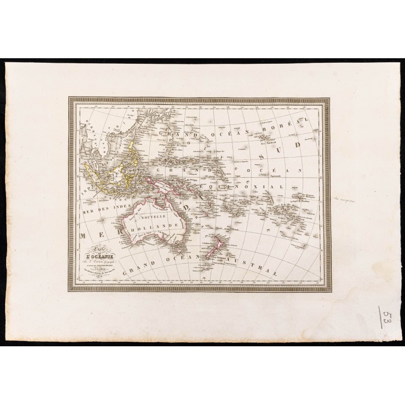 Gravure de 1827 - Carte de l'Océanie et Australie - 1