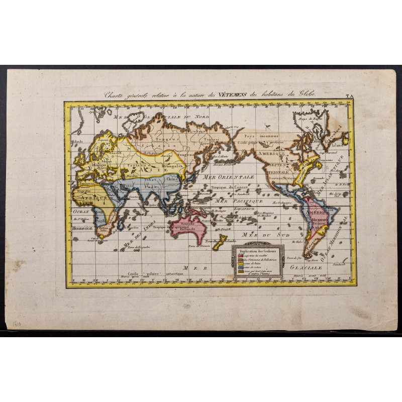 Gravure de 1810 - Carte du monde des vêtements - 1