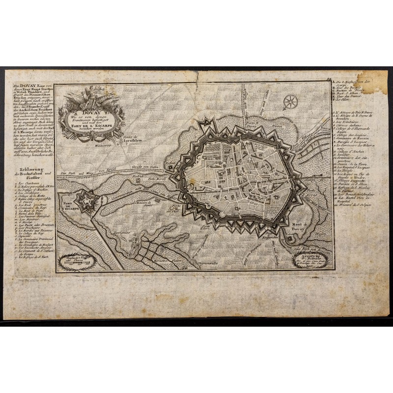 Gravure de 1720ca - Plan ancien de Douai - 1
