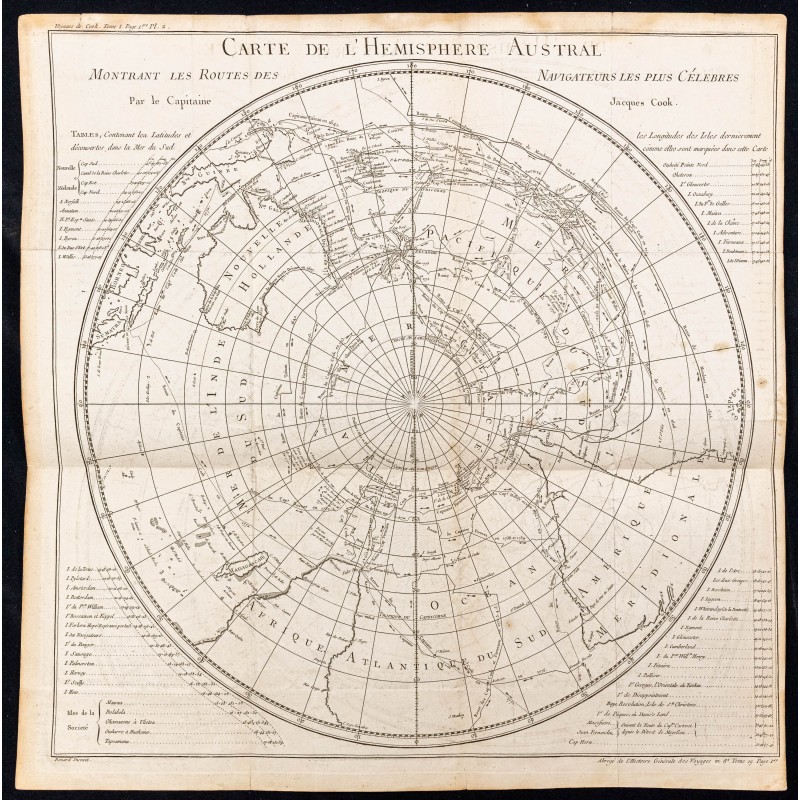 Gravure de 1775ca - Carte de l'hémisphère austral (Sud) - 1