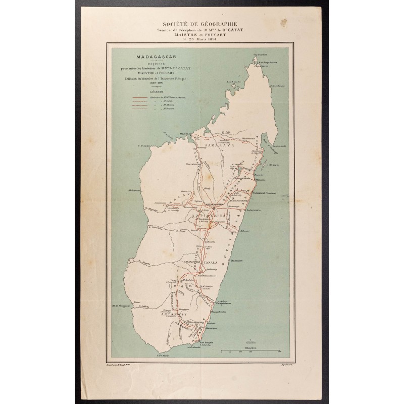 Gravure de 1891 - Carte de Madagascar - 1