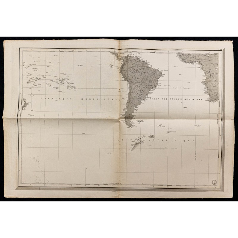 Gravure de 1876 - Océan Antarctique, Atlantique et Pacifique - 1