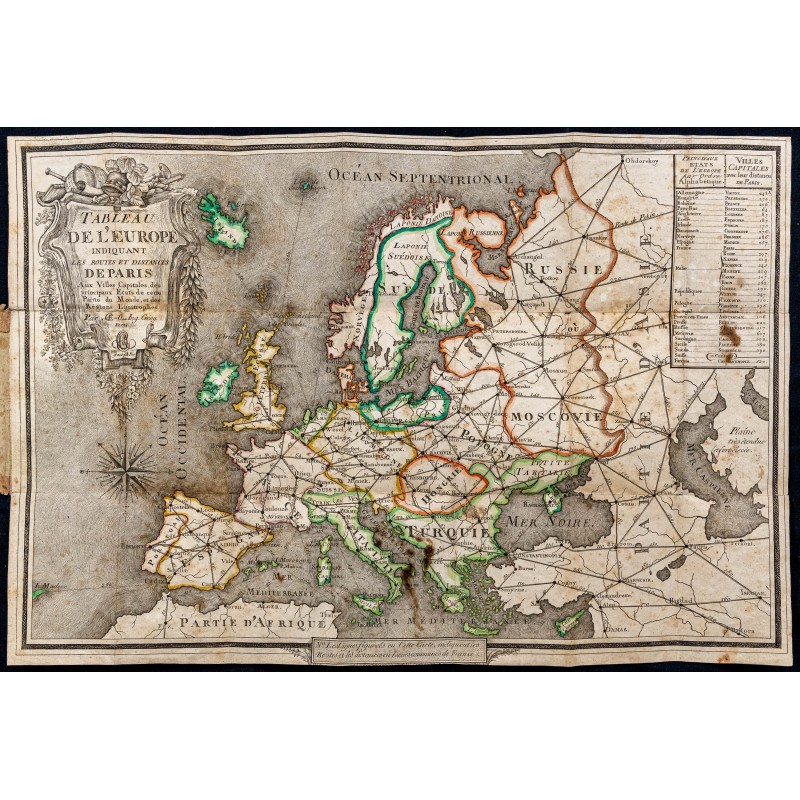 Gravure de 1794 - Carte et tableau de l'Europe - 1