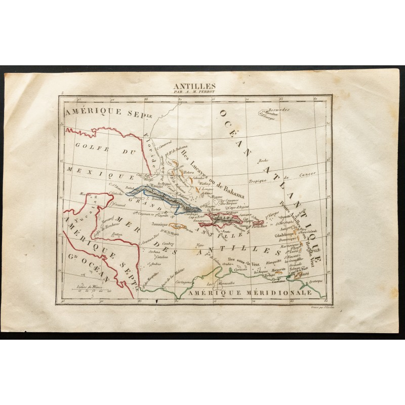 Gravure de 1843 - Carte des Antilles - 1