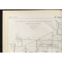 Gravure de 1884 - Terrassier à vapeur à godets articulés - 2