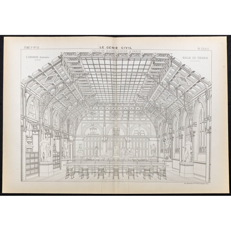 Gravure de 1884 - Collège Sainte-Barbe à Paris - 1