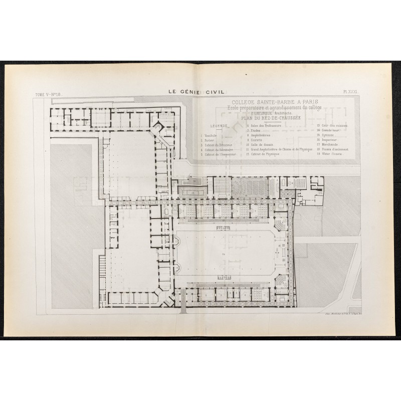 Gravure de 1884 - Collège Sainte-Barbe à Paris - 1