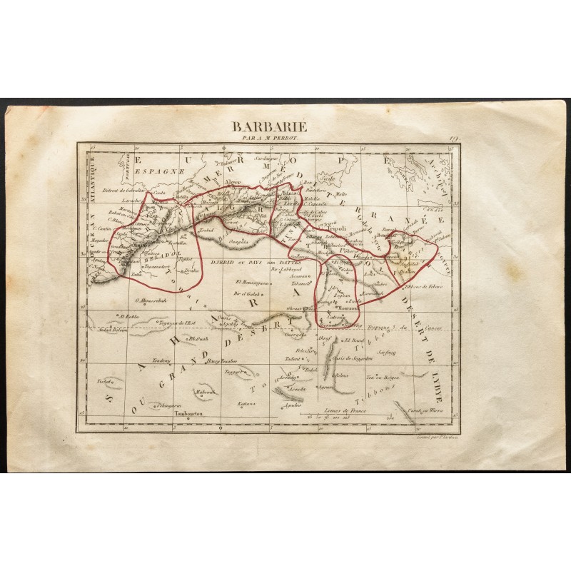 Gravure de 1843 - Carte la Barbarie (Perrot) - 1